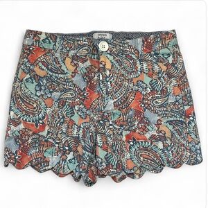 Crown & Ivy Chino Shorts Paisley Print Adjustable Waist Scalloped Hem Kids 12